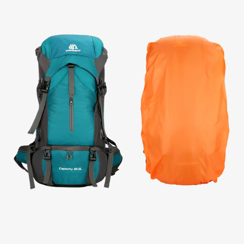 70L Hiking Backpack with Rain Cover – Waterproof Nylon Outdoor Travel & Camping Pack