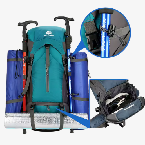 70L Hiking Backpack with Rain Cover – Waterproof Nylon Outdoor Travel & Camping Pack