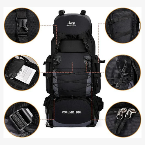 90L Water-Resistant Hiking Backpack — Rain Cover, Multi-Day